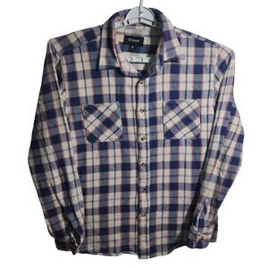 Brixton Mens Plaid Flannel Shirt Blue Cream Orange Long Sleeve Button Up Medium